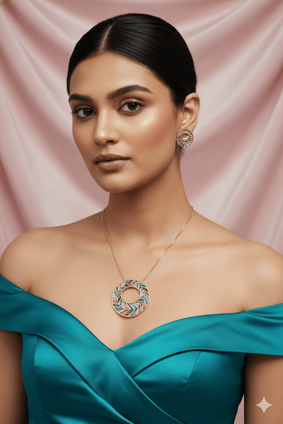 Multicolor Enamel Circle Pendant Set - Gold Plated Luxury Necklace & Earrings | Anti Tarnish Finish - Maxiblink