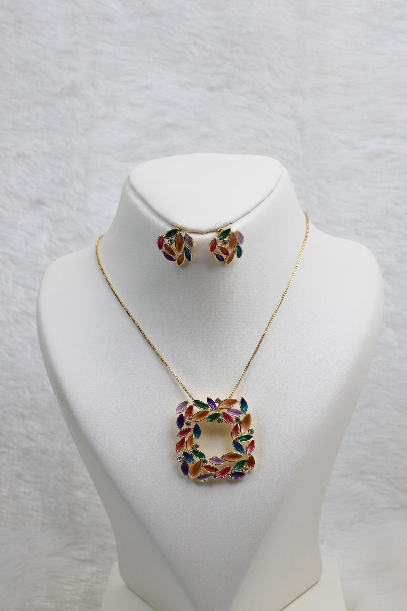 Multicolor Leaf Pendant Set - Enamel Jewelry with Gold Plating | Vibrant Festive Look | Anti Tarnish - Maxiblink