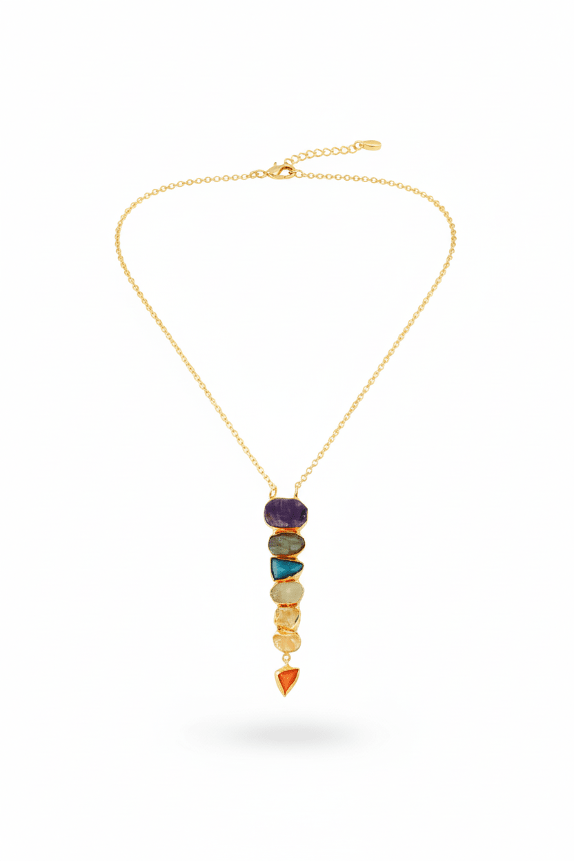 Multicolor Natural Stone Bar Pendant Necklace | Brass Anti Tarnish | Lightweight - Maxiblink