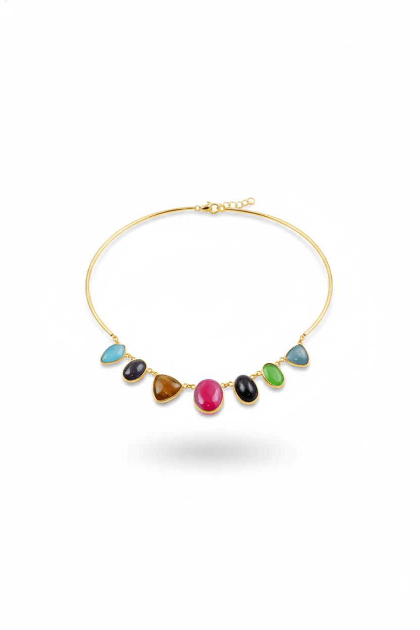 Multicolor Natural Stone Necklace | Brass Anti Tarnish | Lightweight - Maxiblink
