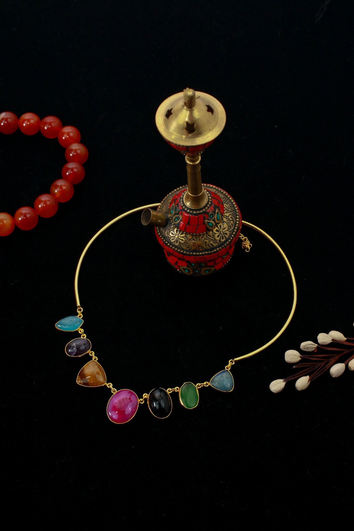 Multicolor Natural Stone Necklace | Brass Anti Tarnish | Lightweight - Maxiblink