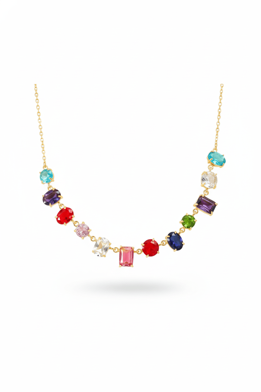 Multicolor Stone Choker Necklace | Natural Stones, Gold - Plated Brass, Anti - Tarnish - Maxiblink