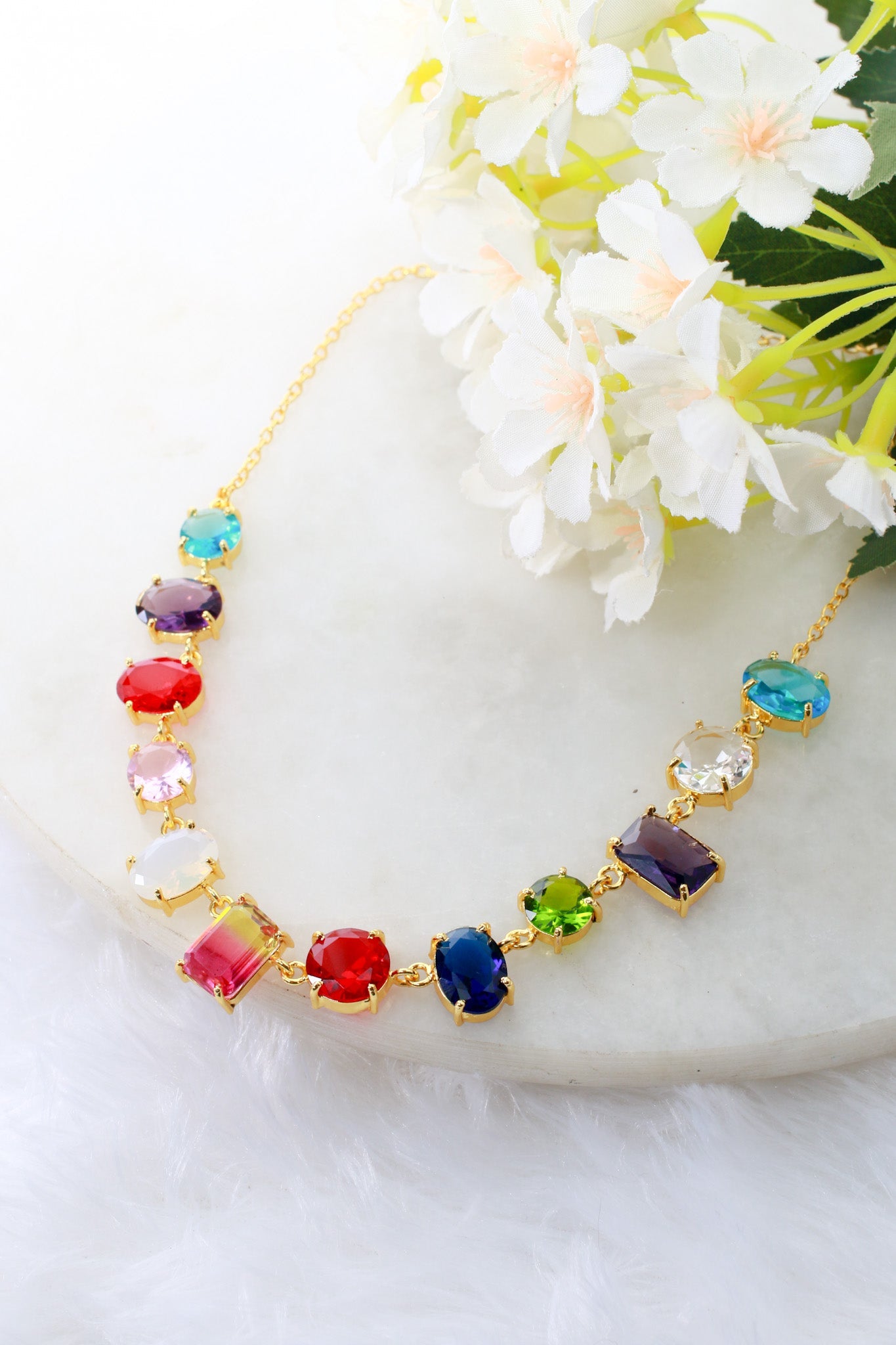 Multicolor Stone Choker Necklace | Natural Stones, Gold - Plated Brass, Anti - Tarnish - Maxiblink