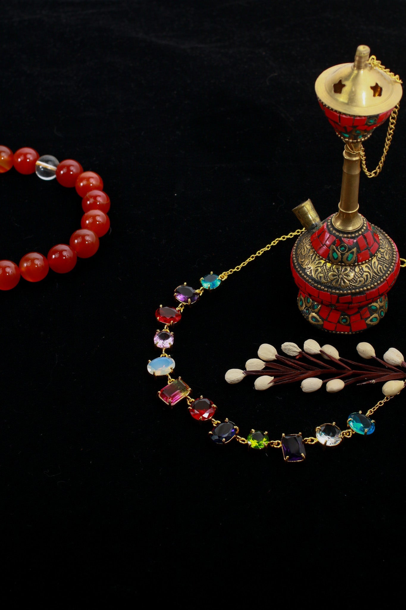 Multicolor Stone Choker Necklace | Natural Stones, Gold - Plated Brass, Anti - Tarnish - Maxiblink