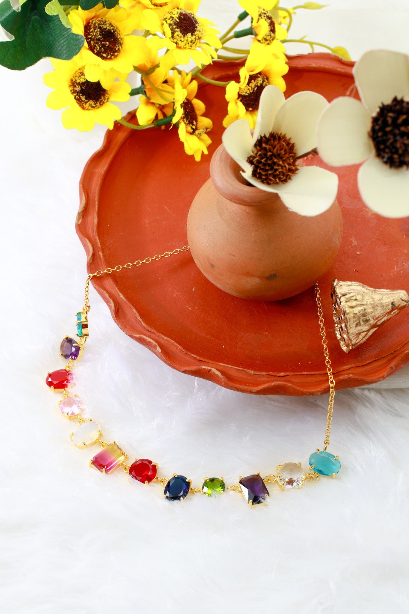 Multicolor Stone Choker Necklace | Natural Stones, Gold - Plated Brass, Anti - Tarnish - Maxiblink