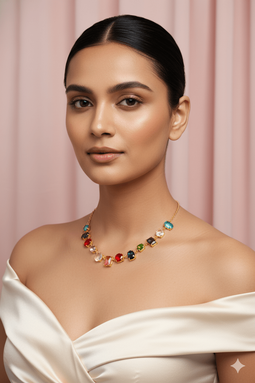 Multicolor Stone Choker Necklace | Natural Stones, Gold - Plated Brass, Anti - Tarnish - Maxiblink