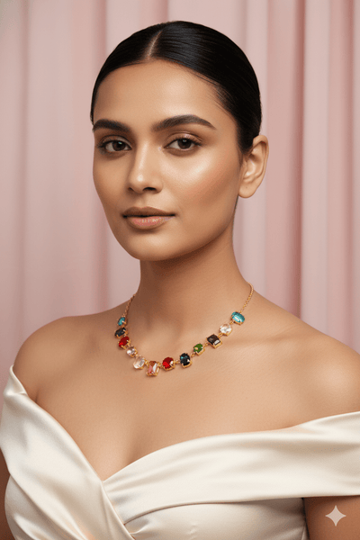 Multicolor Stone Choker Necklace | Natural Stones, Gold - Plated Brass, Anti - Tarnish - Maxiblink