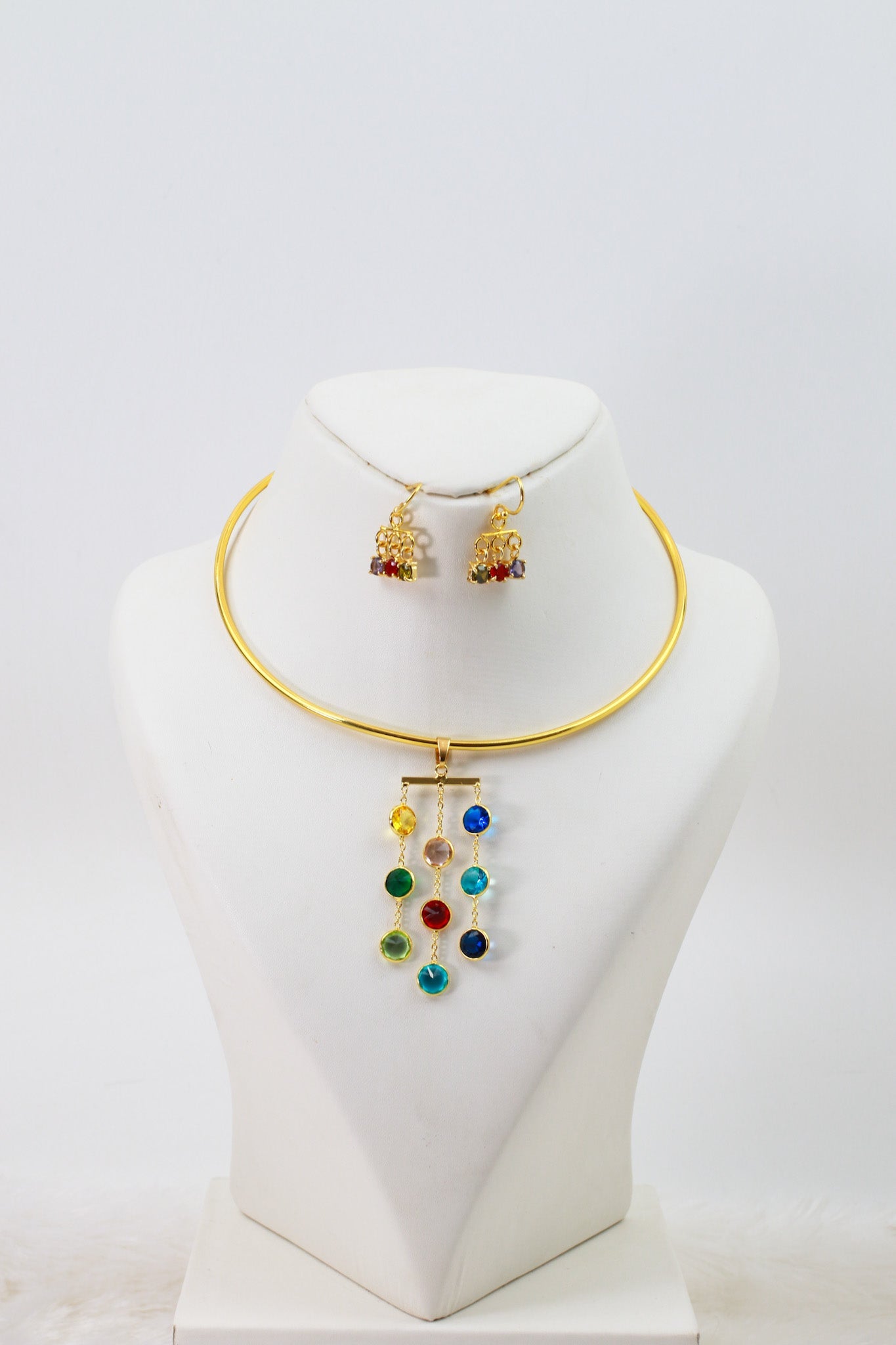 Multicolour Cascade Drop Stone Necklace Set – Brass Gold Plated | Anti - Tarnish Finish - Maxiblink