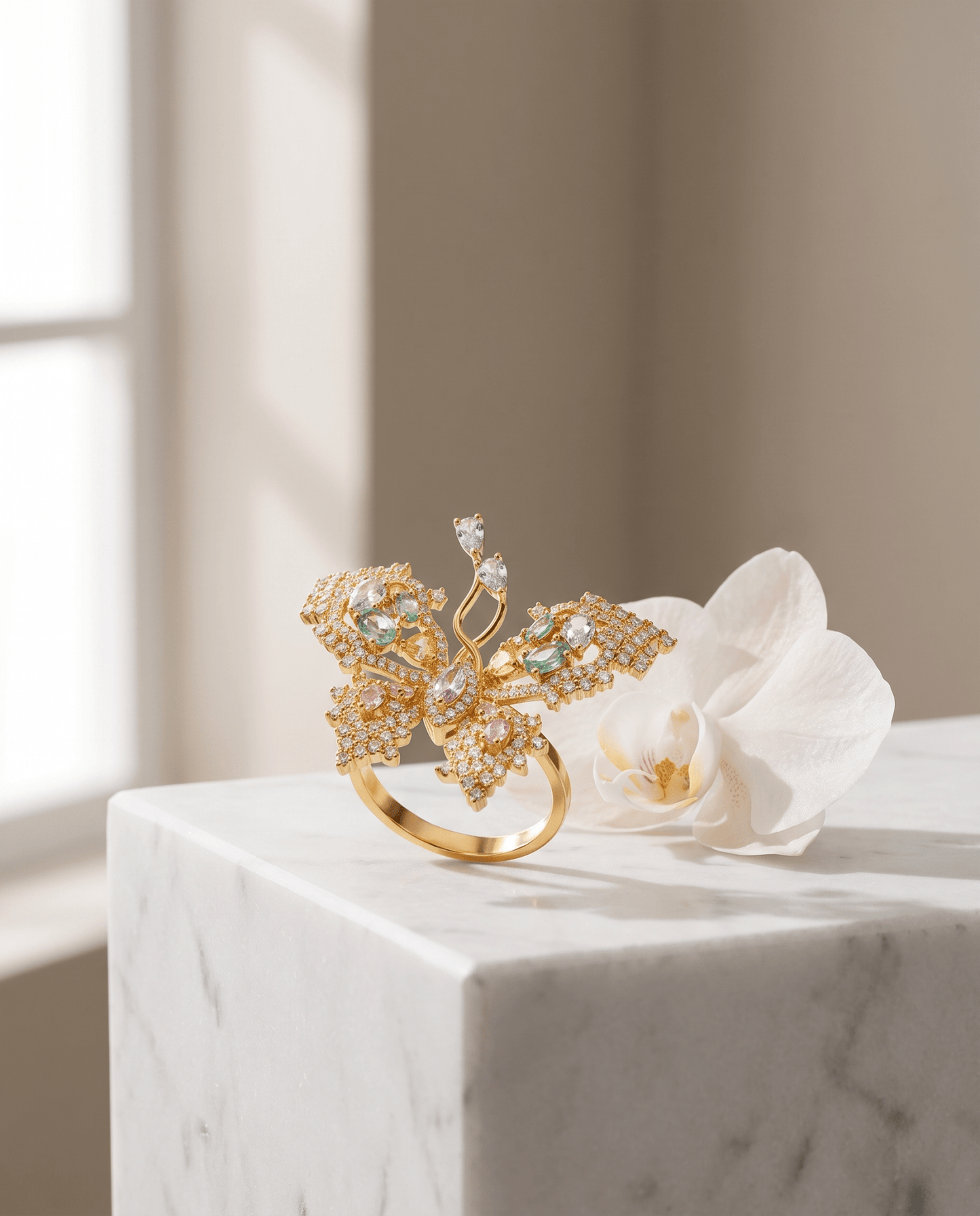 Multicolour Crystal Butterfly Cocktail Ring - Maxiblink