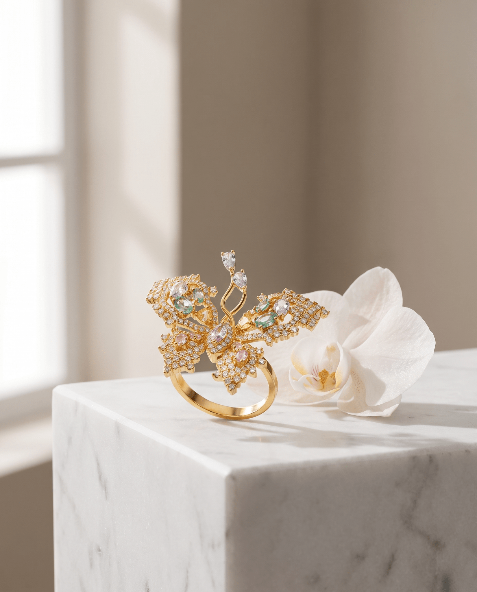 Multicolour Crystal Butterfly Cocktail Ring - Maxiblink
