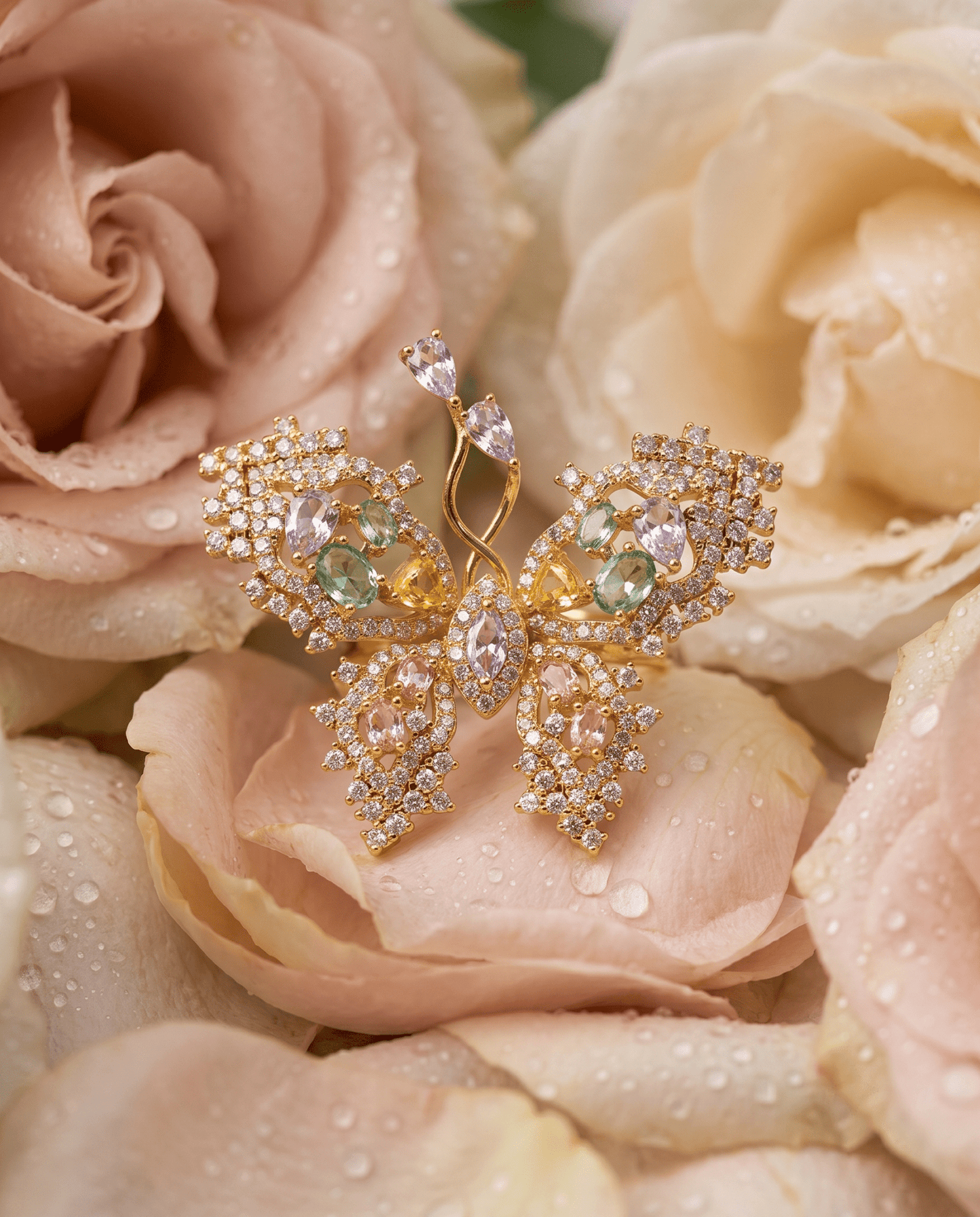 Multicolour Crystal Butterfly Cocktail Ring - Maxiblink