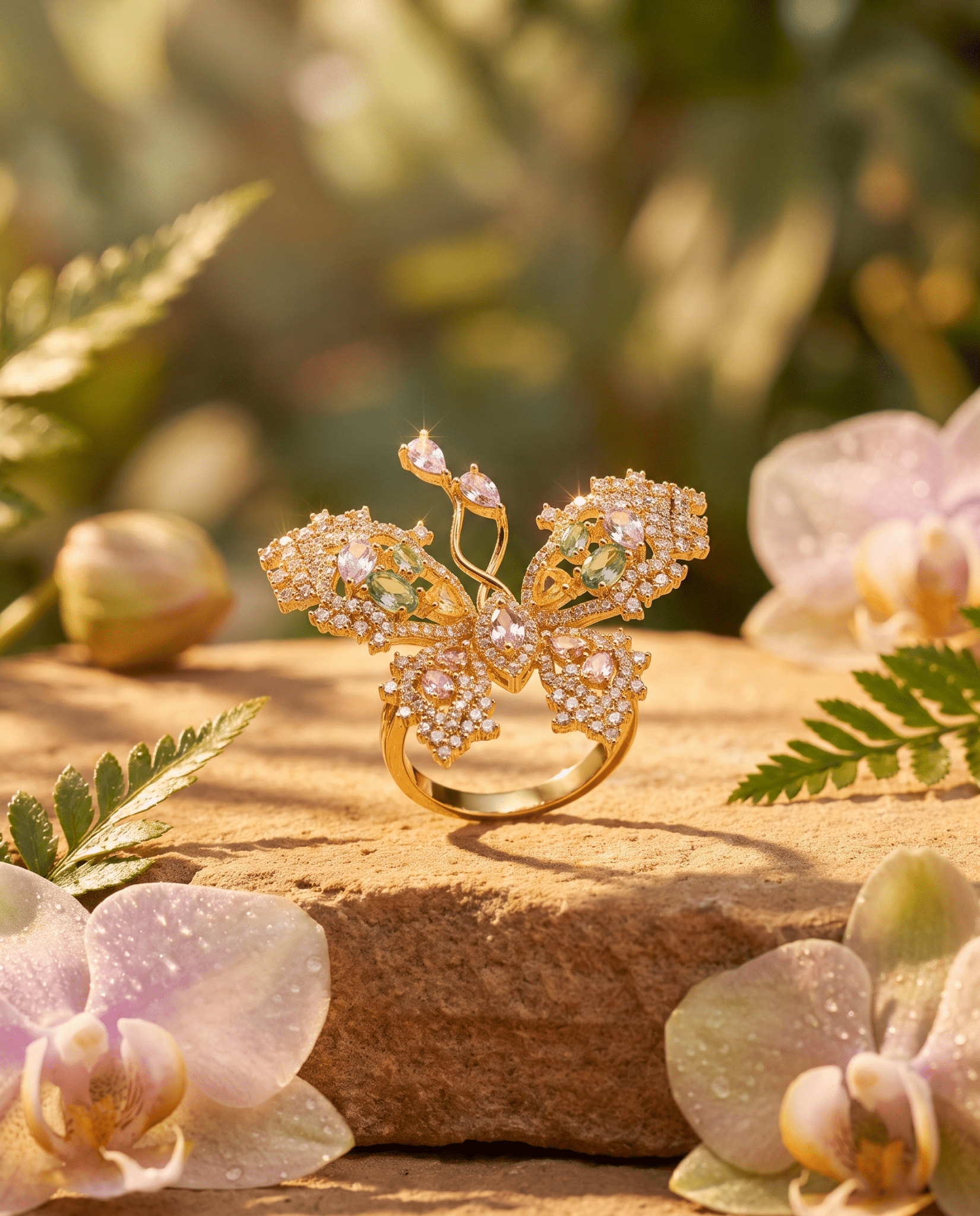 Multicolour Crystal Butterfly Cocktail Ring - Maxiblink