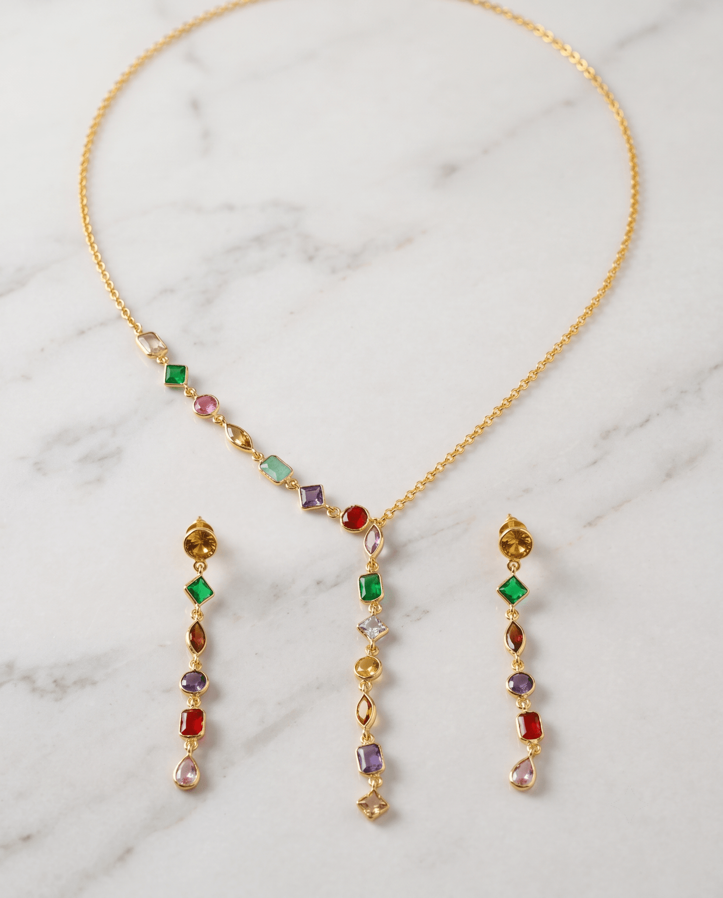 Multicolour Navratna Lariat Pendant Set - Maxiblink