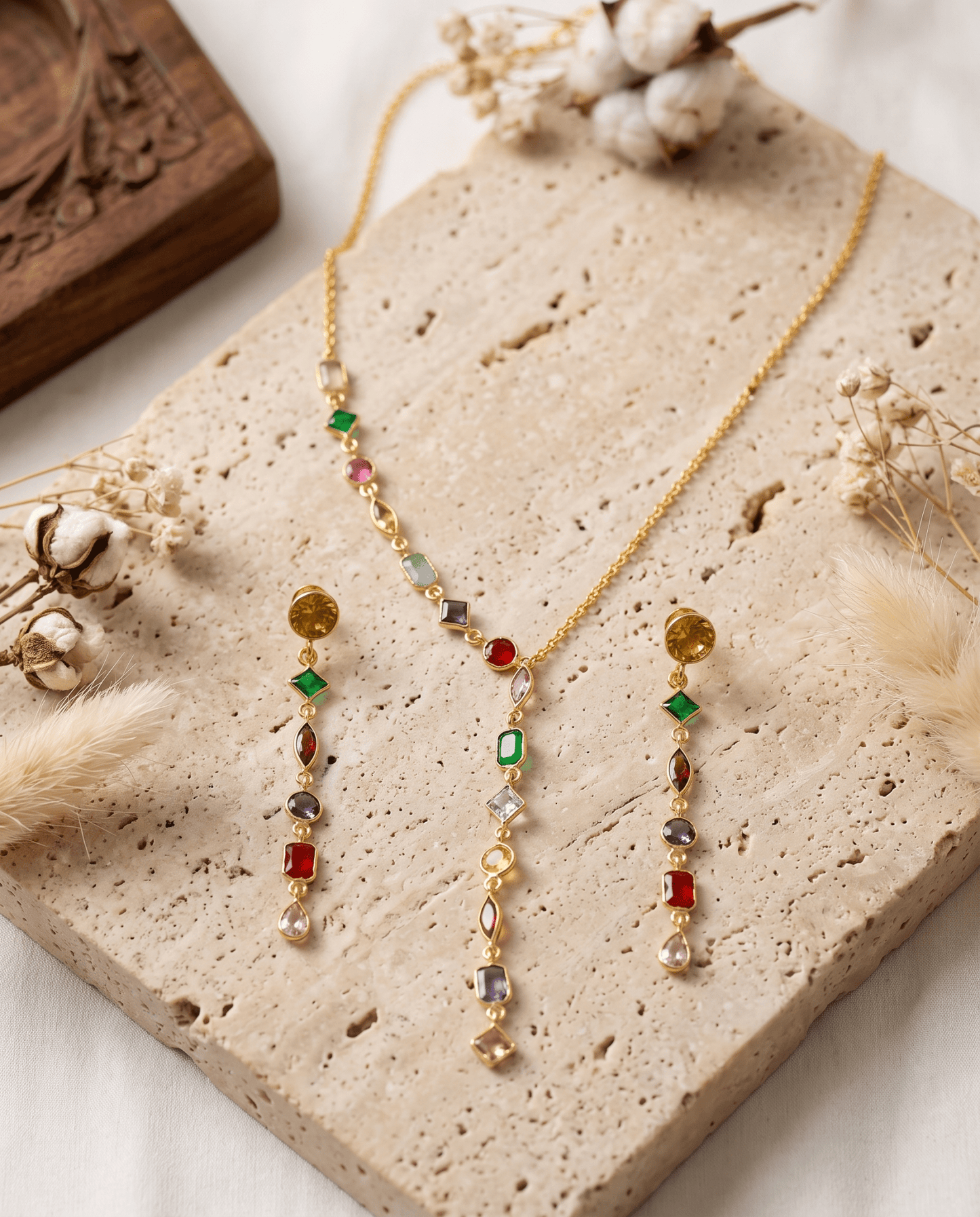 Multicolour Navratna Lariat Pendant Set - Maxiblink
