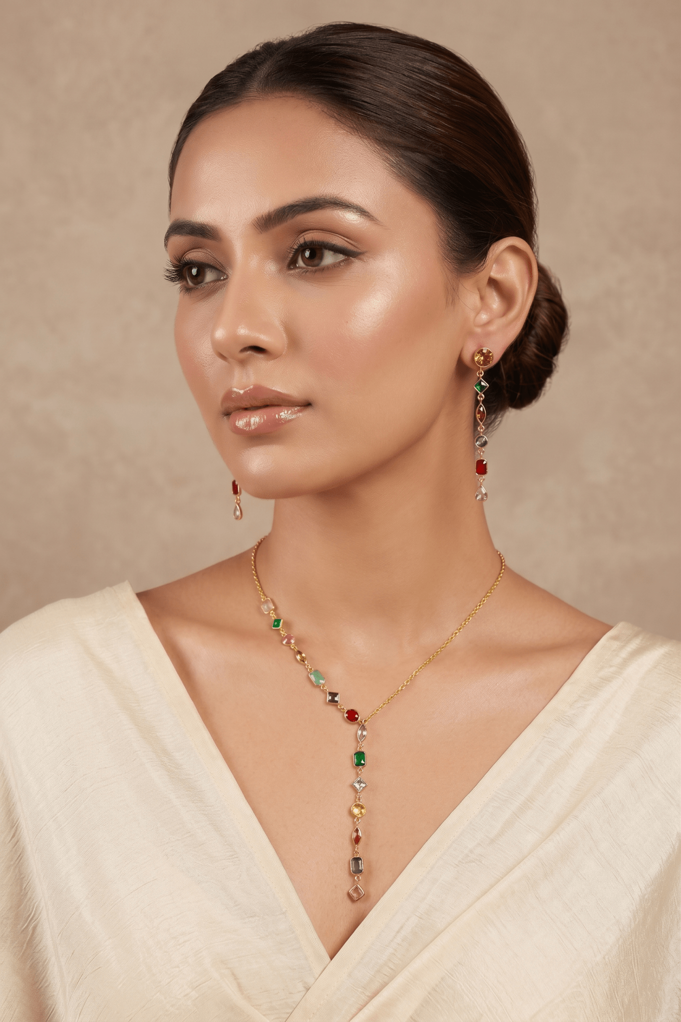 Multicolour Navratna Lariat Pendant Set - Maxiblink