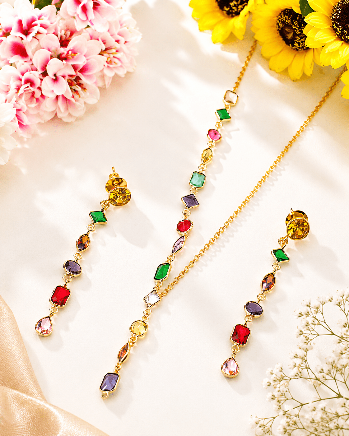 Multicolour Navratna Lariat Pendant Set - Maxiblink