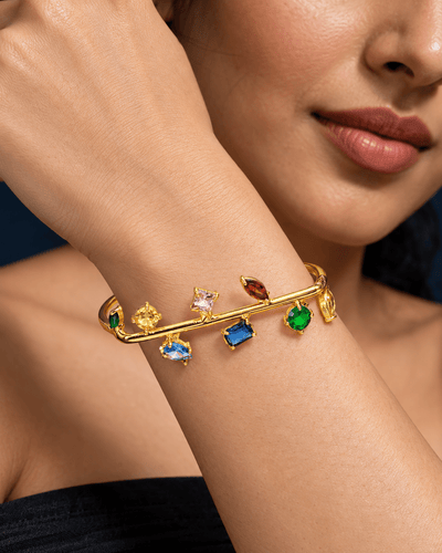Multicolour Stone Branch Open Cuff Bracelet - Maxiblink