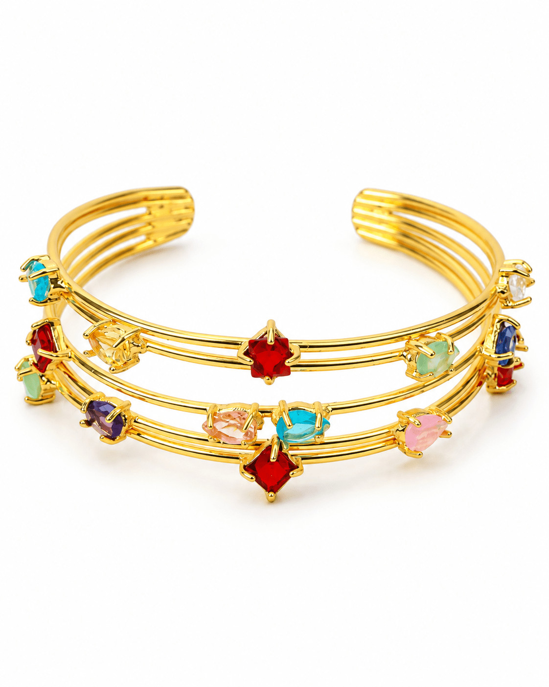 Multicolour Stone Four Row Cuff Bracelet - Maxiblink