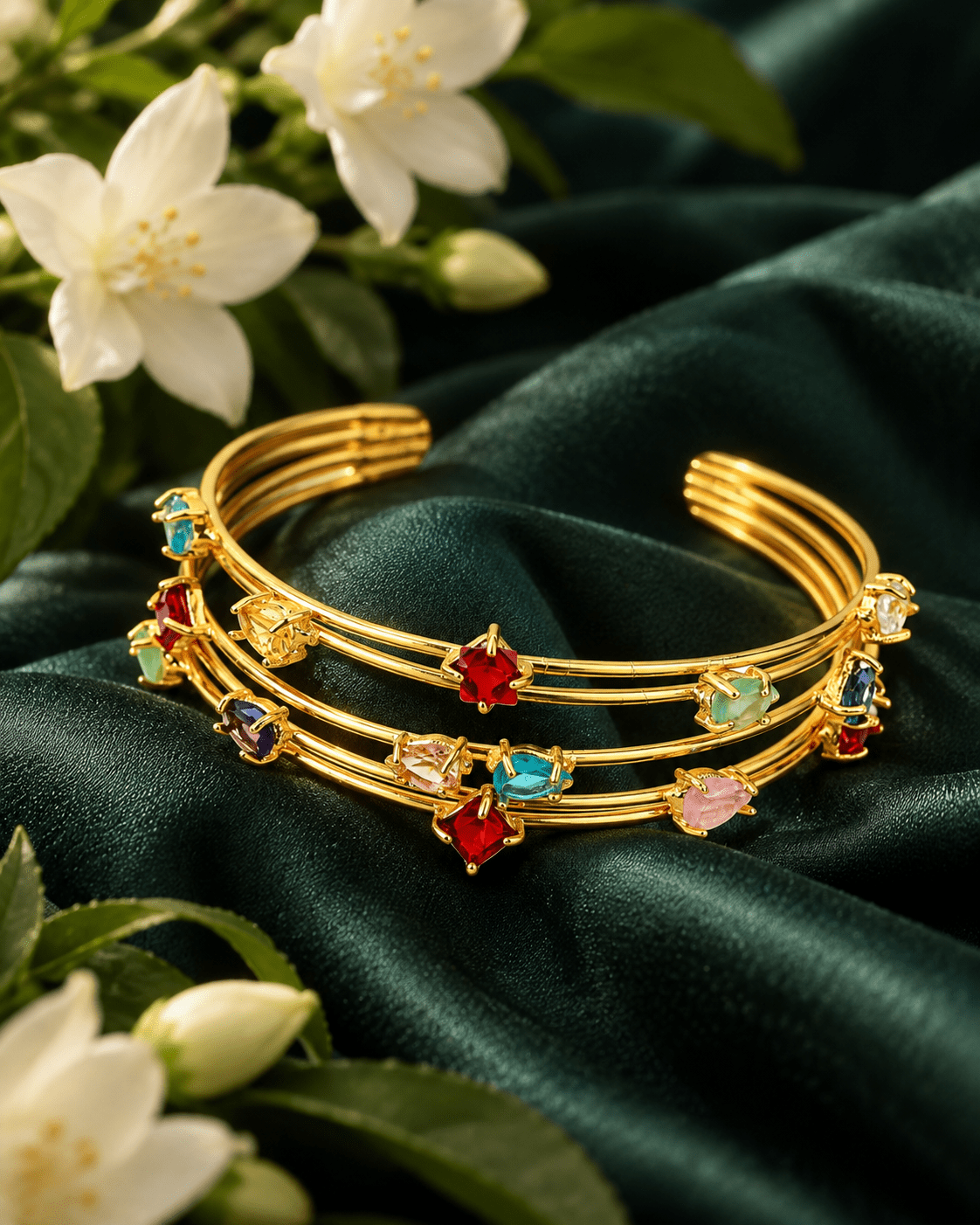 Multicolour Stone Four Row Cuff Bracelet - Maxiblink