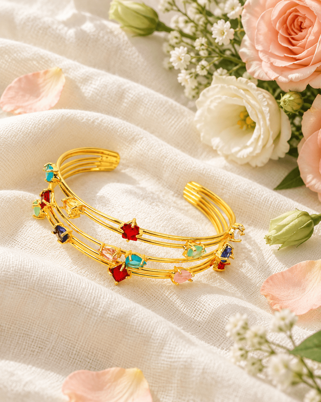Multicolour Stone Four Row Cuff Bracelet - Maxiblink