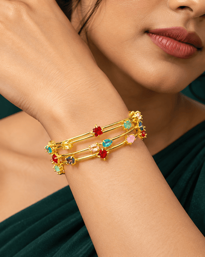 Multicolour Stone Four Row Cuff Bracelet - Maxiblink