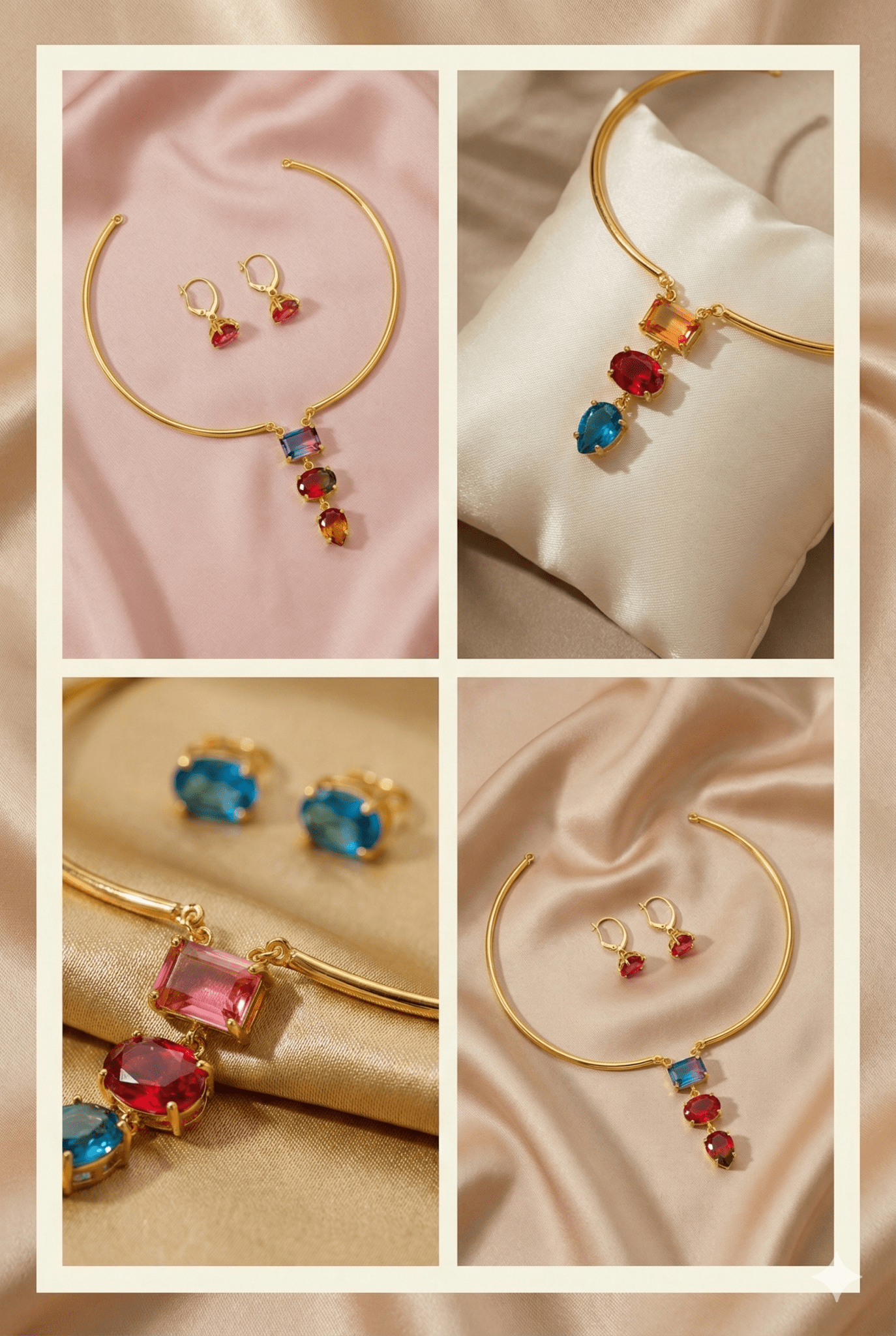 Natural Stone Floral - Vine Multicolour Necklace Set – One - of - a - Kind | Anti - Tarnish Brass - Maxiblink