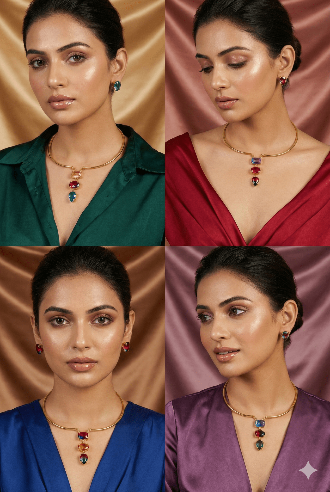 Natural Stone Floral - Vine Multicolour Necklace Set – One - of - a - Kind | Anti - Tarnish Brass - Maxiblink