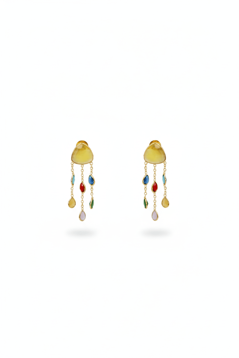 Natural Stone Multicolor Chandelier Earrings in Gold‑Plated Brass | Anti‑Tarnish, Lightweight - Maxiblink