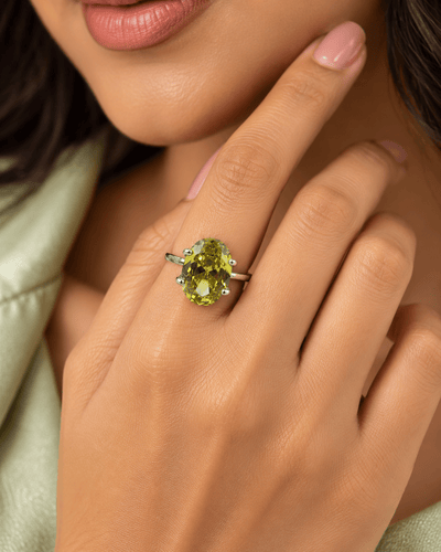 Olive Green Oval Solitaire Ring - Maxiblink