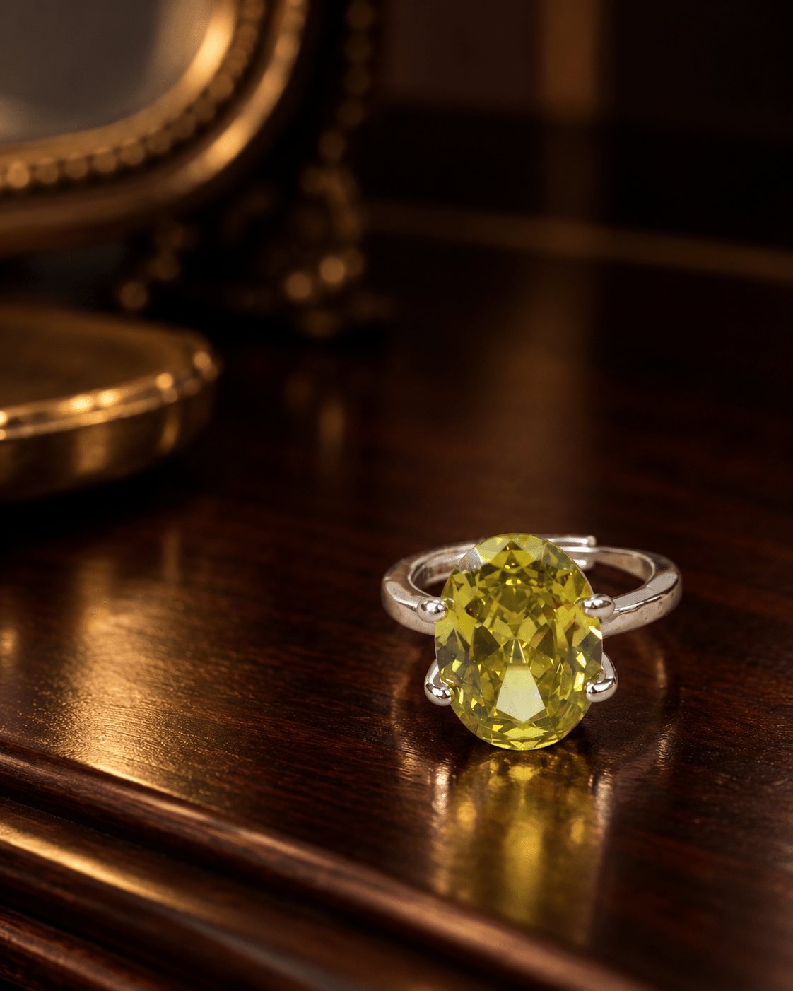 Olive Green Oval Solitaire Ring - Maxiblink