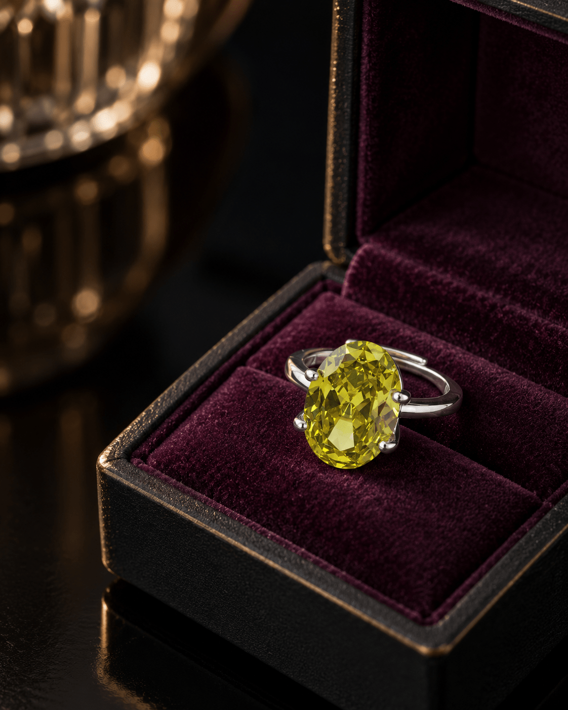 Olive Green Oval Solitaire Ring - Maxiblink