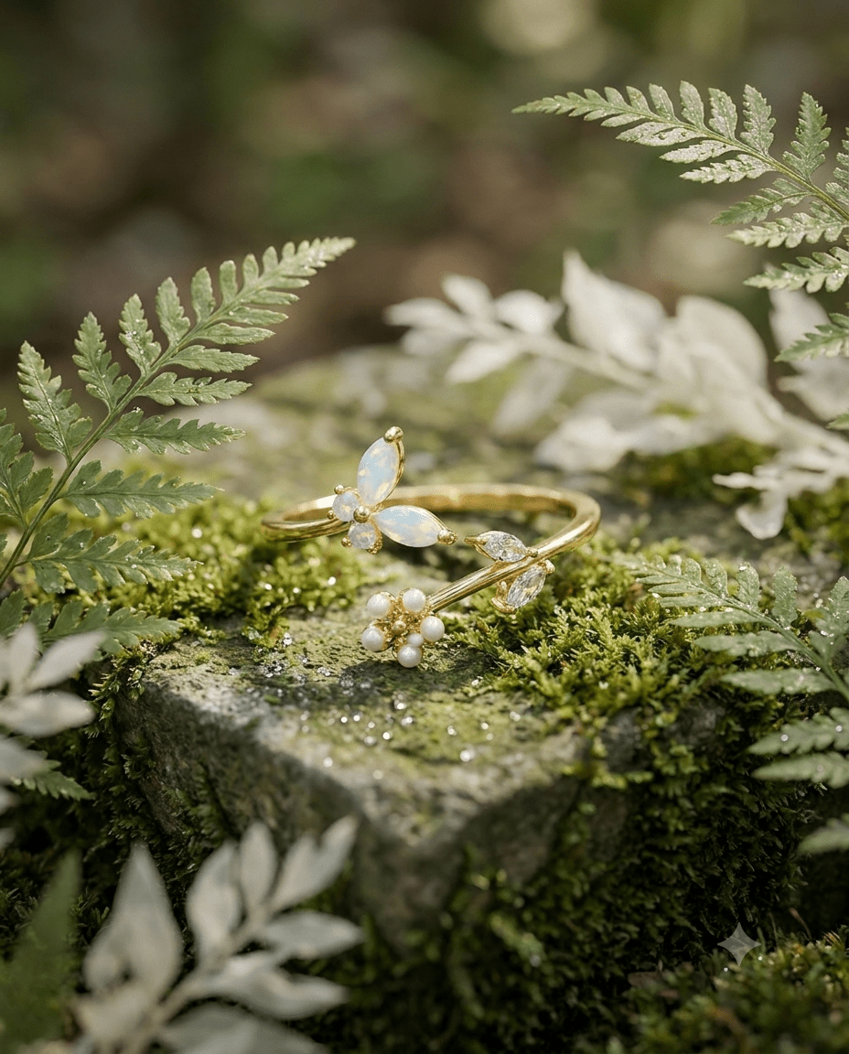 opal gold-plated flower ring — Opal Flower & Enamel Blossom Ring by MaxiBlink