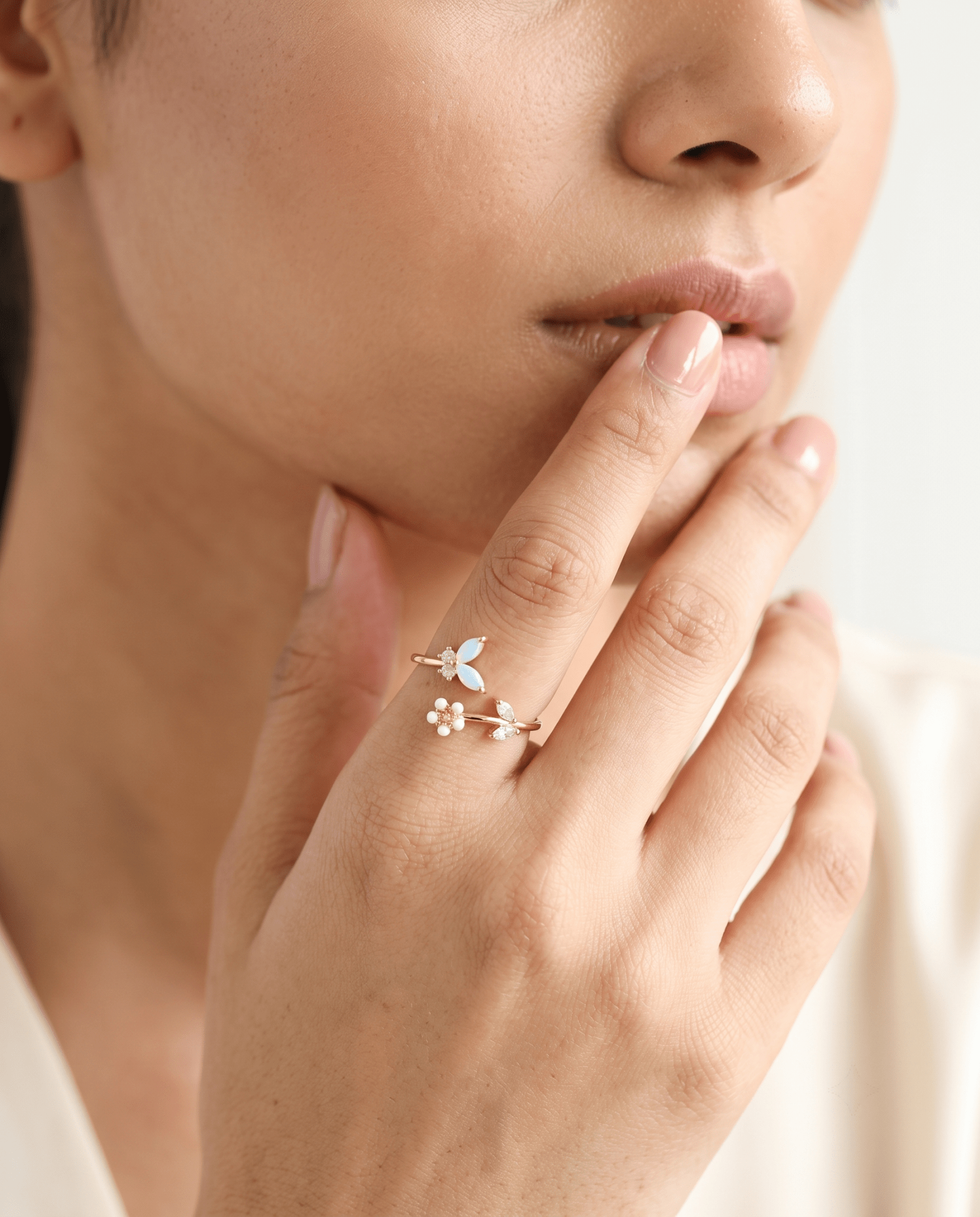 Opal Flower & Enamel Blossom Ring in 18K gold-plated stainless steel — MaxiBlink