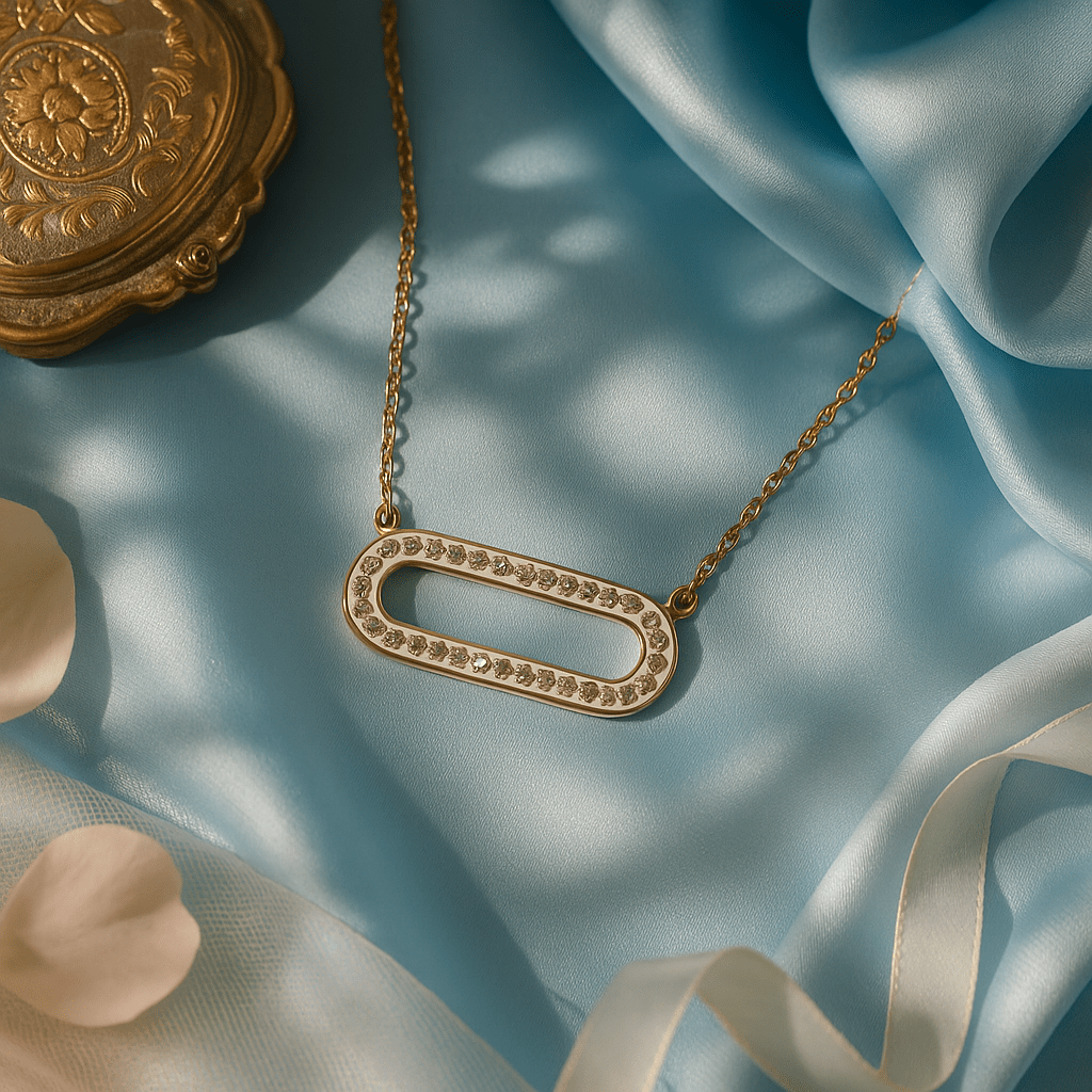 Open Oval Pendant with Rhinestone Accents - Maxiblink