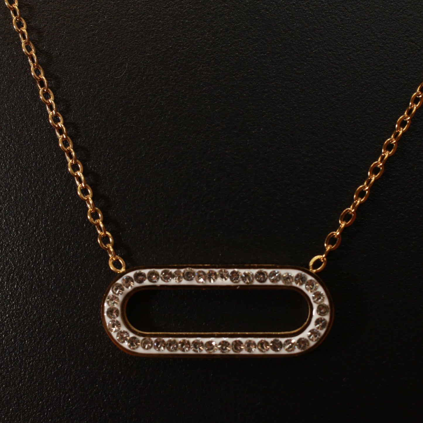 Open Oval Pendant with Rhinestone Accents - Maxiblink