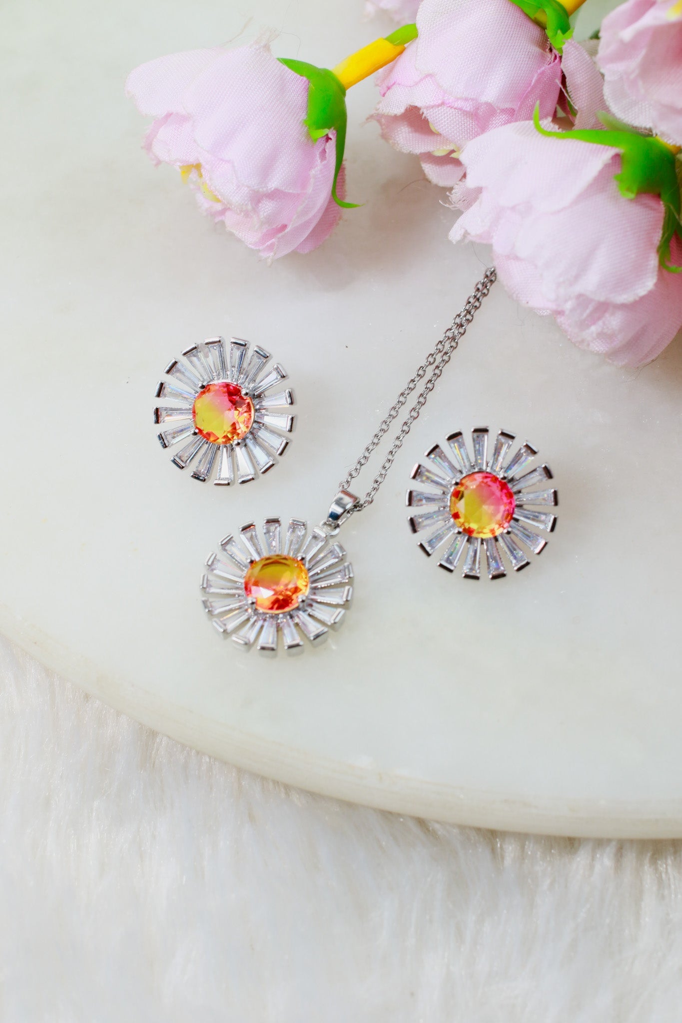 Orange Sunflower Crystal Pendant Set - Maxiblink