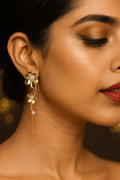 Oversized Bloom Drop Earrings – Statement Anti - Tarnish Gold Jewelry - Maxiblink
