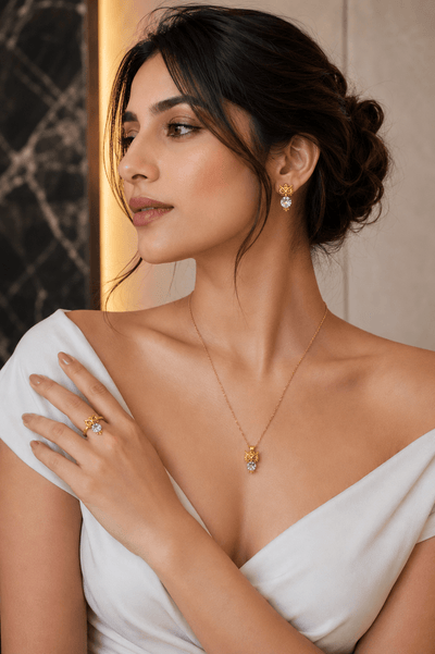 Owl Pendant Necklace, Earrings & Ring Set – Gold Plated - Maxiblink