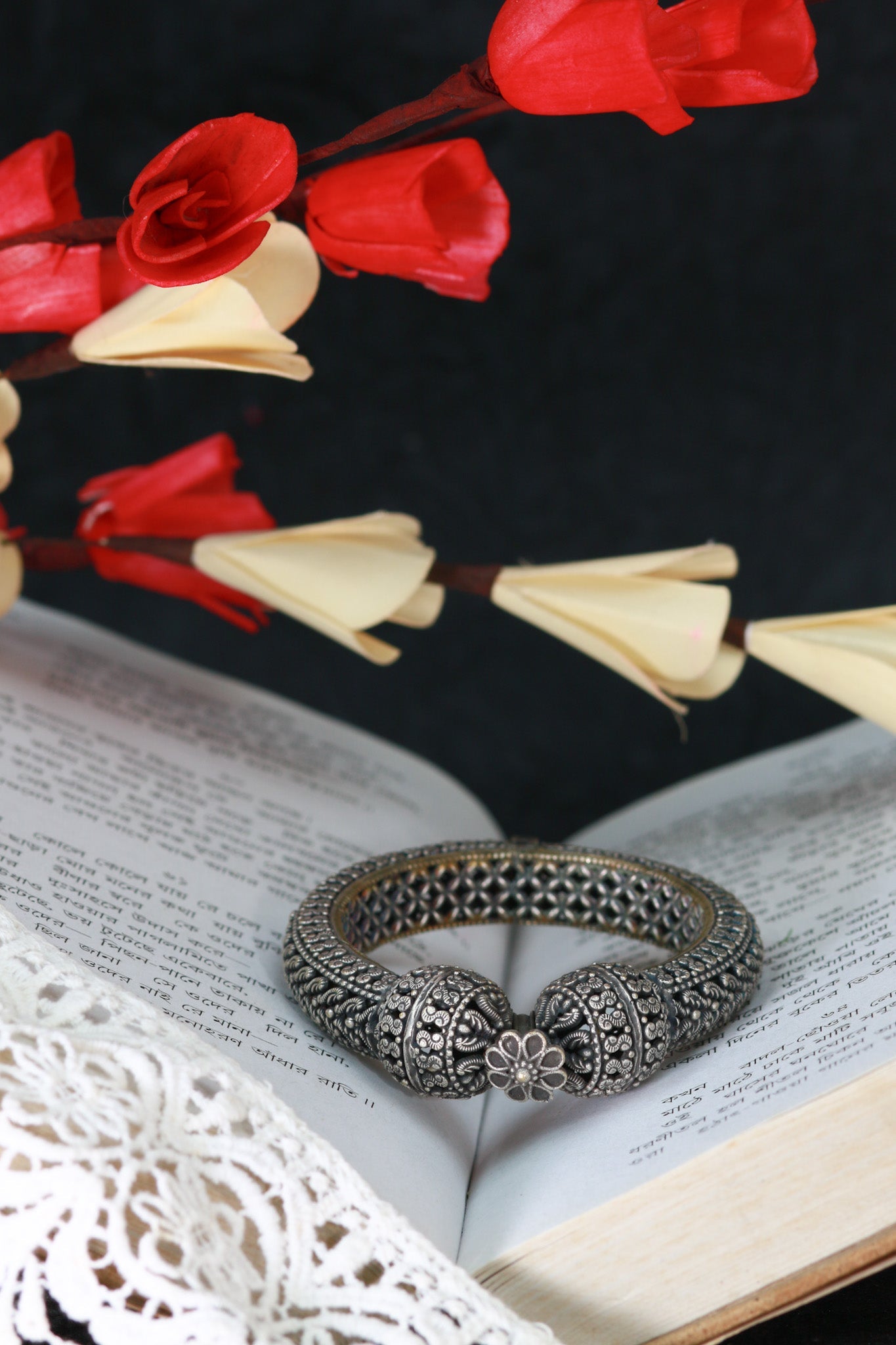 Oxidised Antique Design Brass Base Free Size Openable Heavy Antique Dome Bangle for Women - Maxiblink