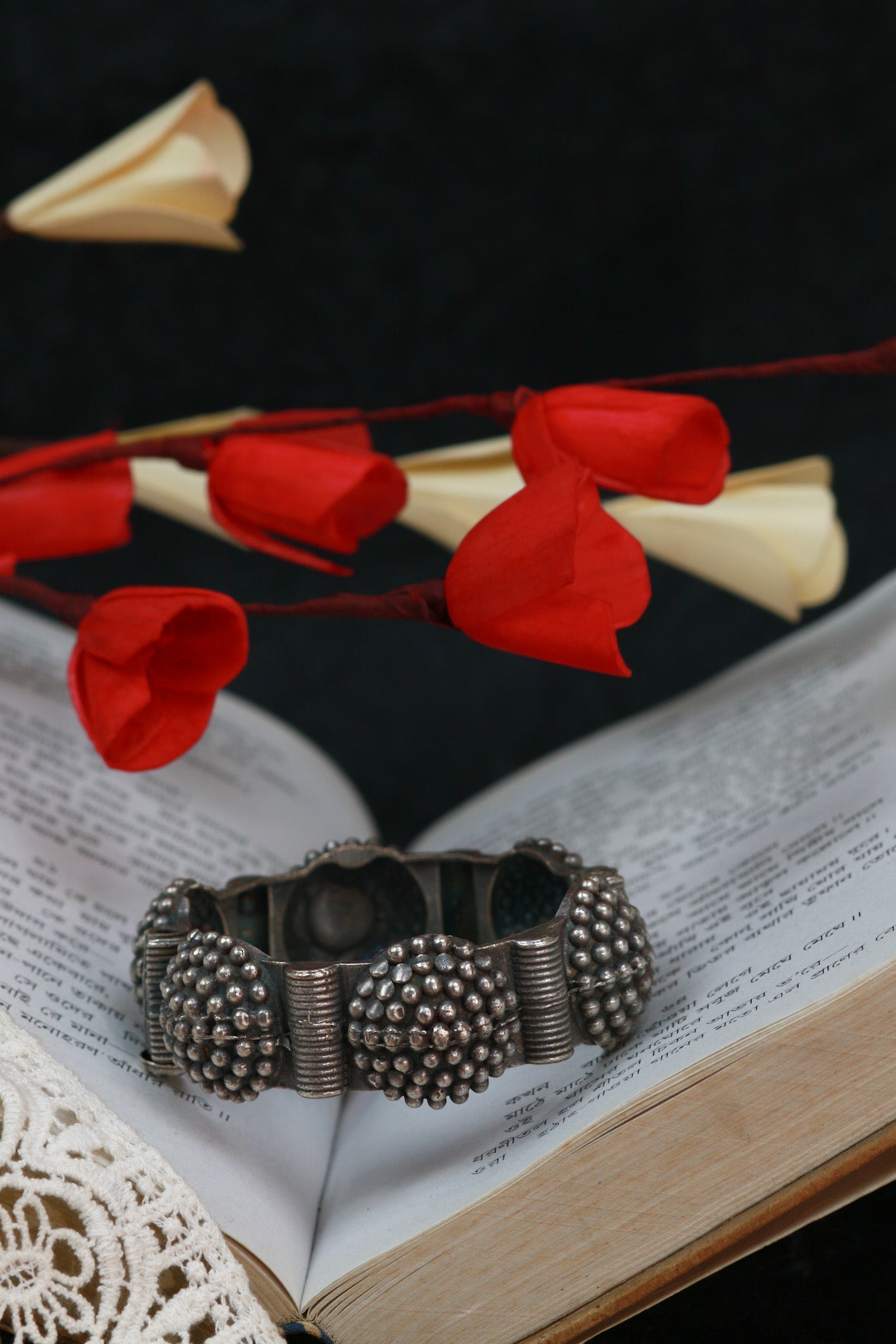 Oxidised Antique Design Brass Base Openable Temple - Style Beaded Domes Kada Bracelet for Women - Maxiblink