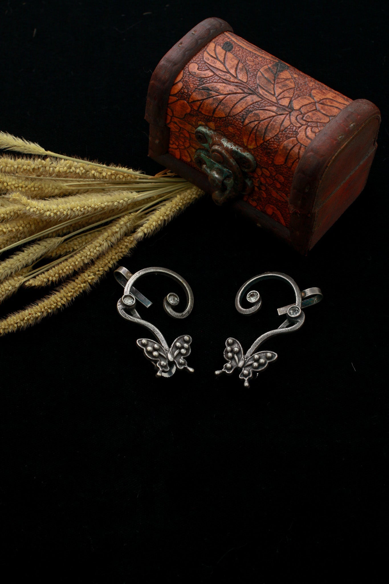 Oxidised Butterfly Earcuff in German Silver – Stylish Ear Wrap - Maxiblink