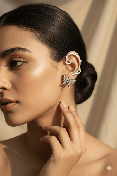 Oxidised Butterfly Earcuff in German Silver – Stylish Ear Wrap - Maxiblink