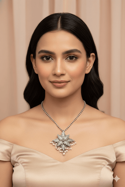 Oxidised Floral Star Pendant with Pearl Tassels | German Silver - Maxiblink