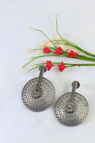 Oxidised German Silver Big Round Statement Stud Earrings - Maxiblink