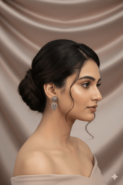 Oxidised German Silver Dome & Oval Stud Earrings - Maxiblink