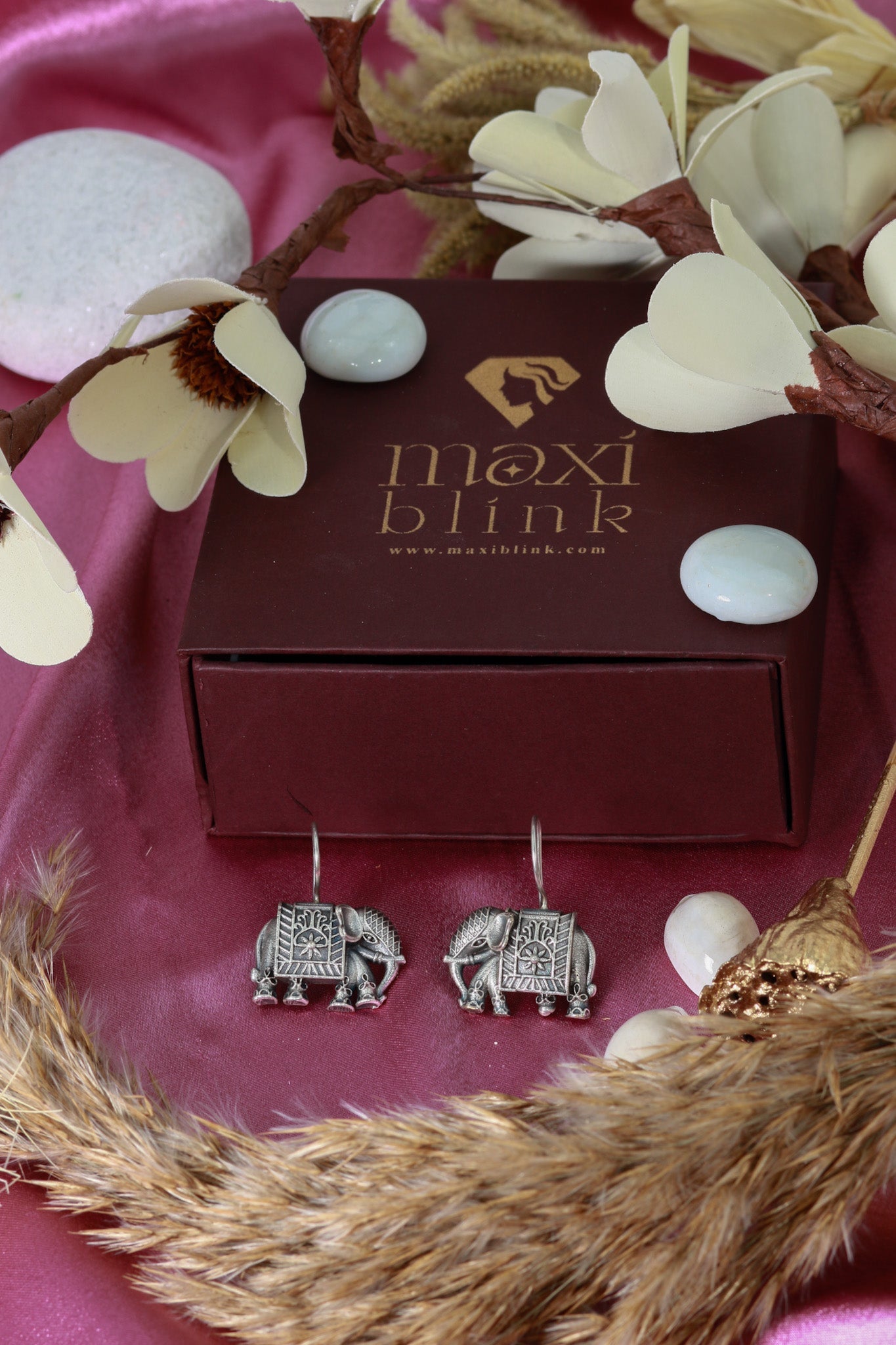 Oxidised German Silver Elephant Motif Hook Earrings - Maxiblink