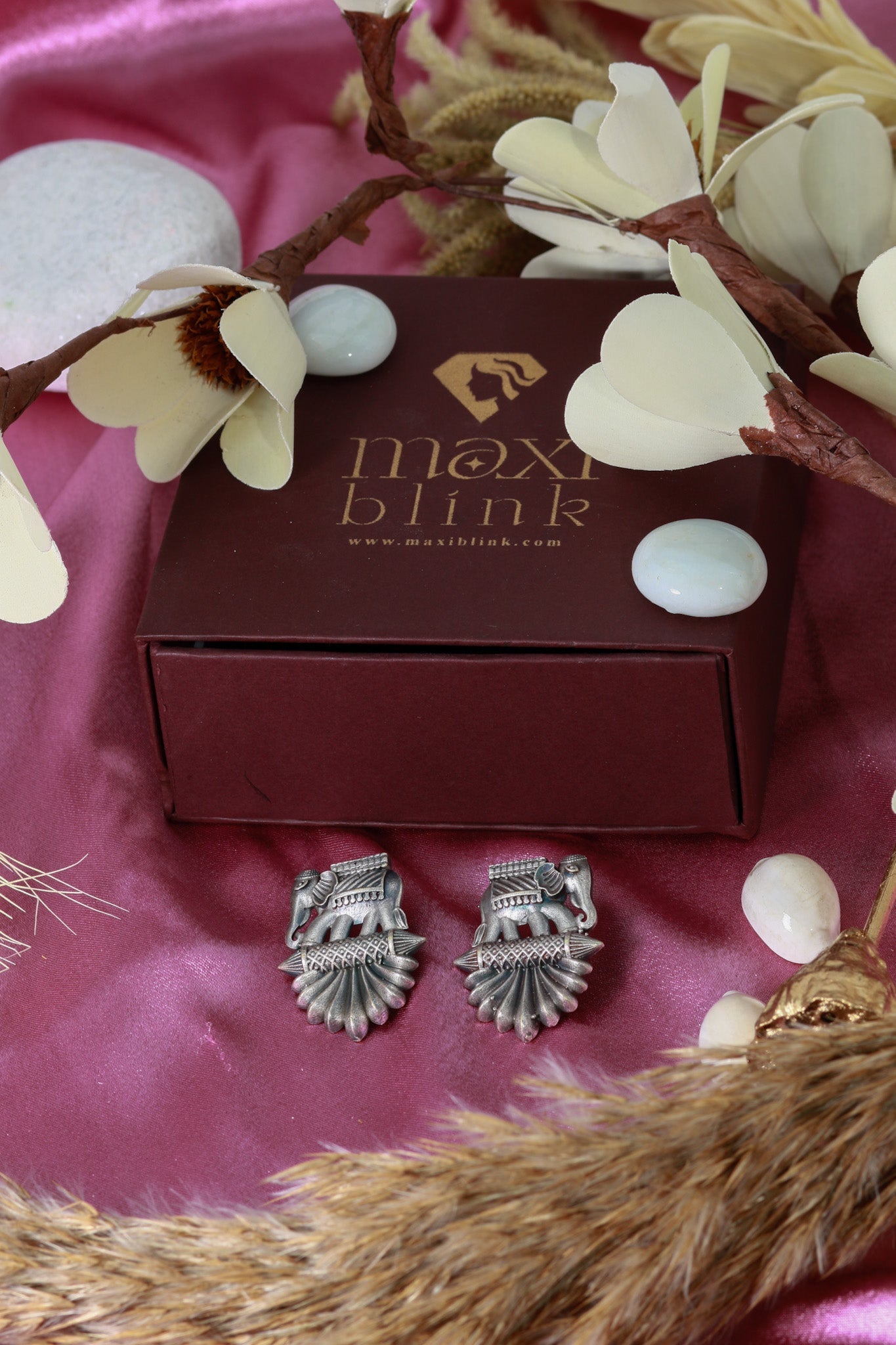 Oxidised German Silver Elephant Statement Stud Earrings - Maxiblink