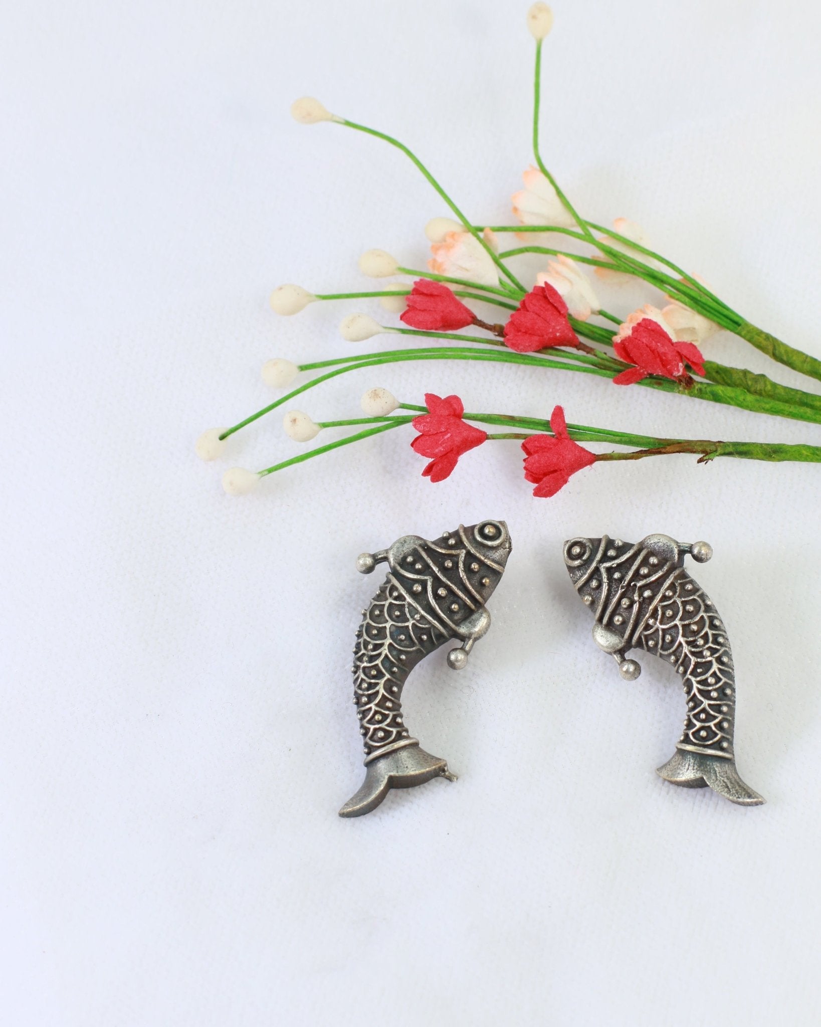 Oxidised German Silver Fish Earrings – Small Everyday Dangler - Maxiblink