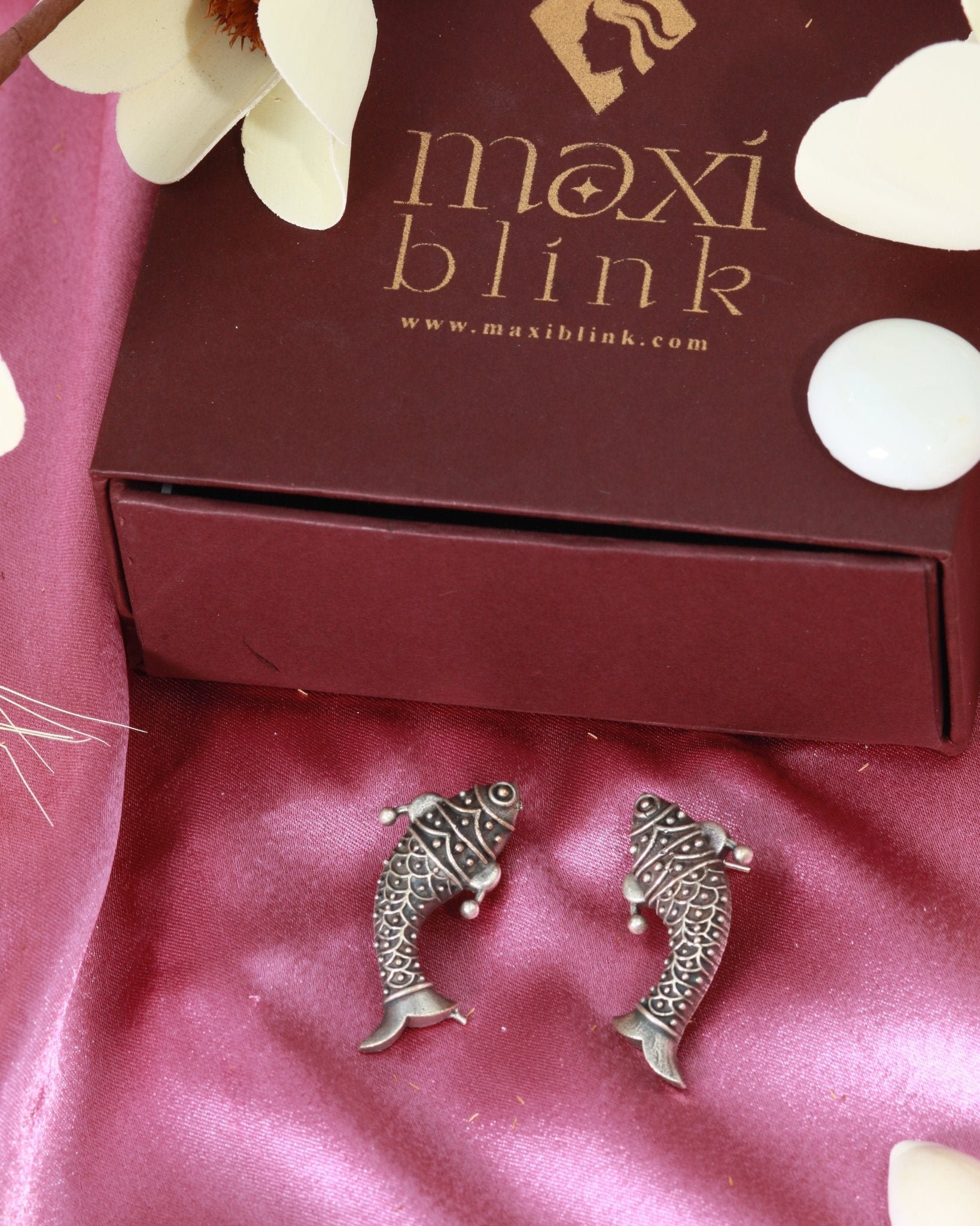 Oxidised German Silver Fish Earrings – Small Everyday Dangler - Maxiblink