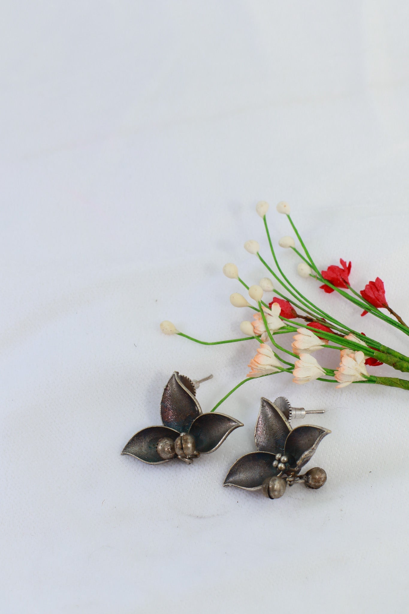 Oxidised German Silver Floral Stud Earrings - Maxiblink